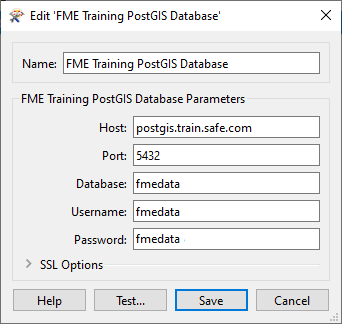 Training database connection setup